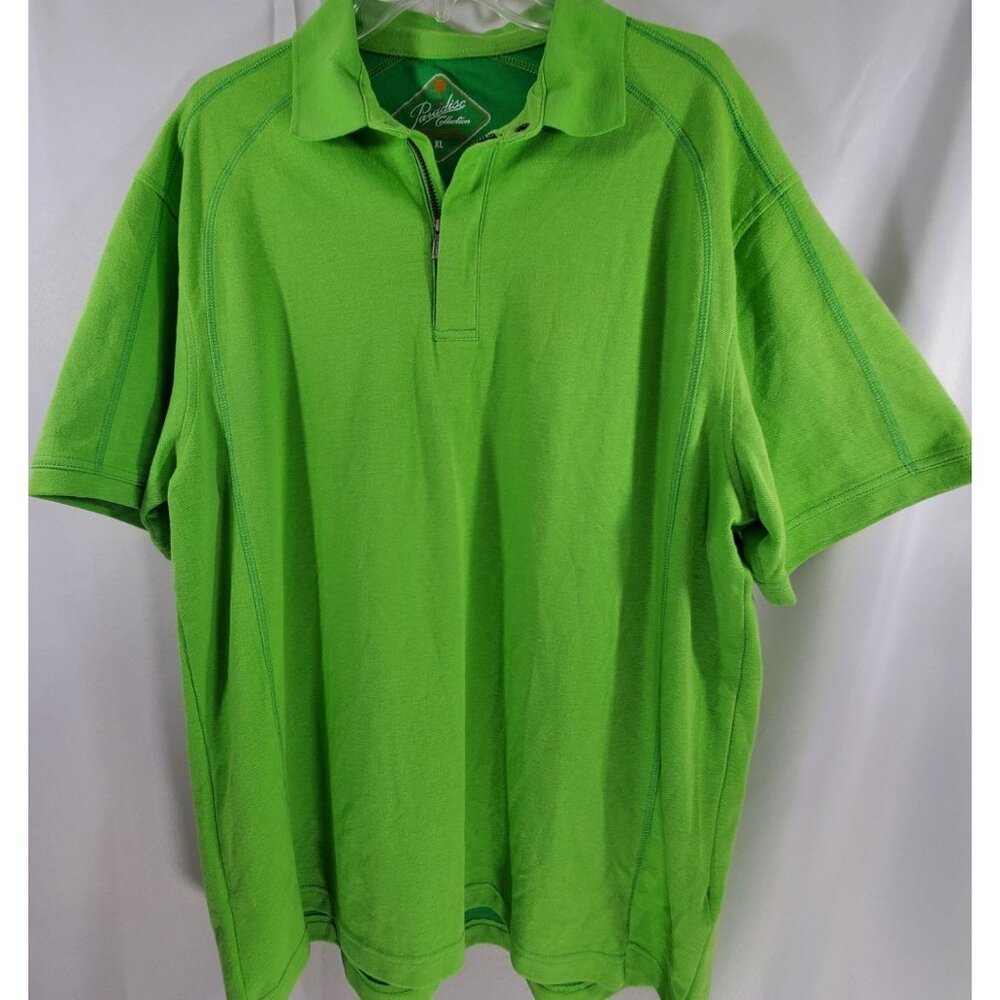 Paradise Collection Polo Shirt Green Casual‎ Golf Zip Closure Mens Size XL EUC